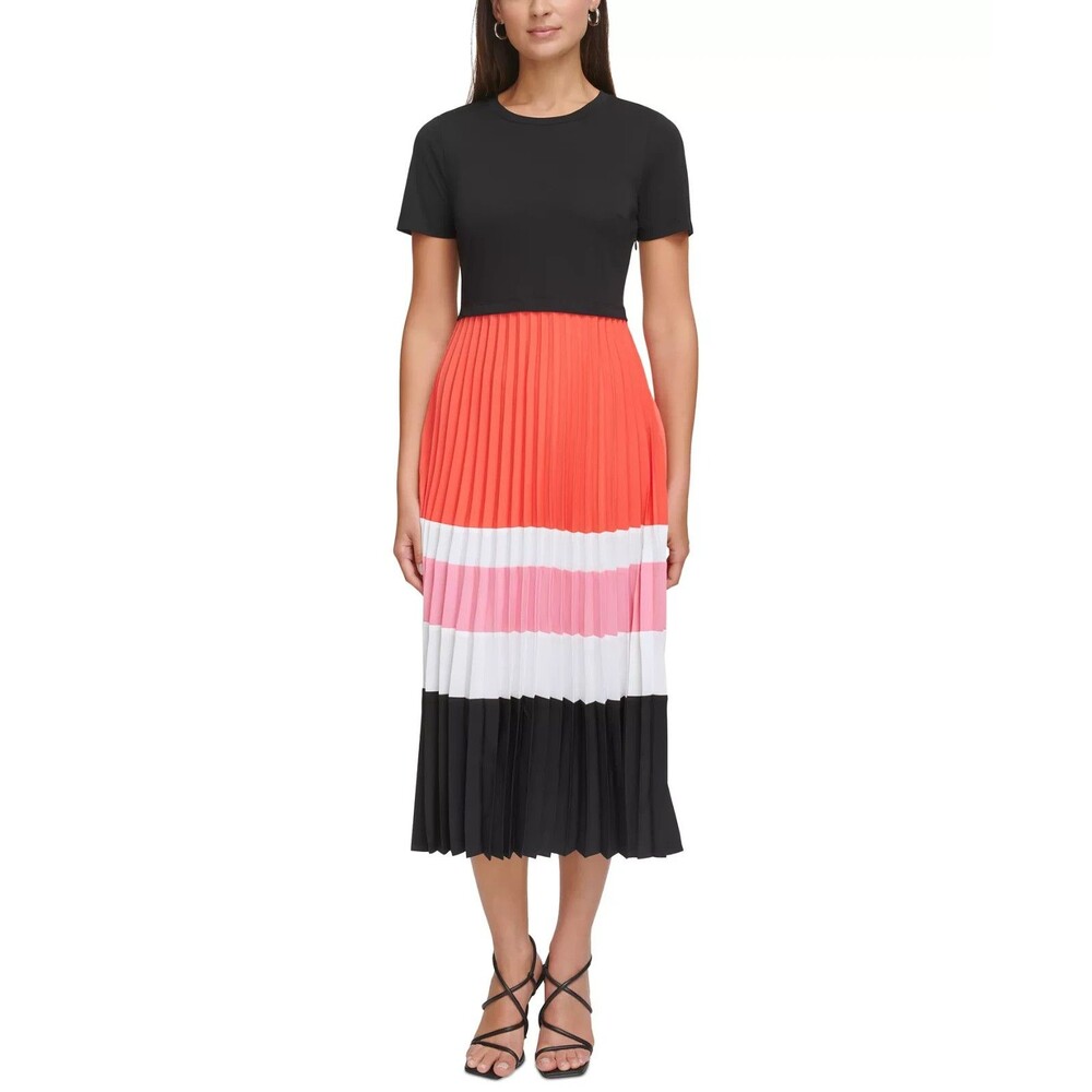 Karl Lagerfeld Paris Women's Black Colorblock Pleated Midi Dress Size 10 Career